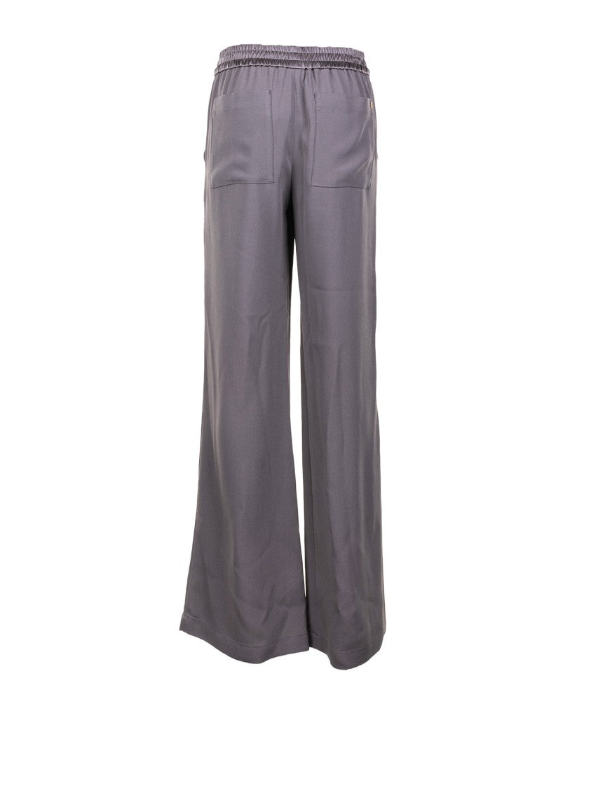 Ami Wide Leg Grey Trousers With Elastic Waistband