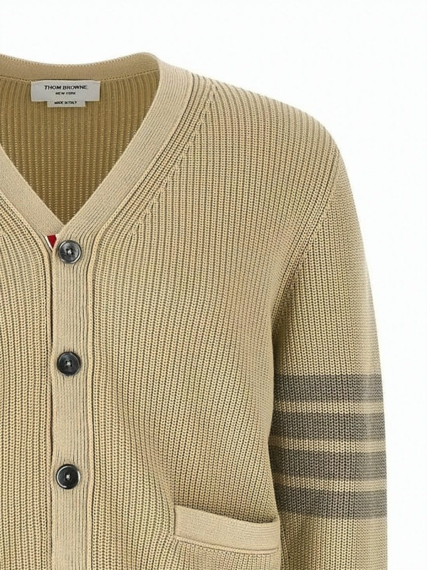Thom Browne Ribbed Knit Cardigan With Distinctive Horizontal Stripes