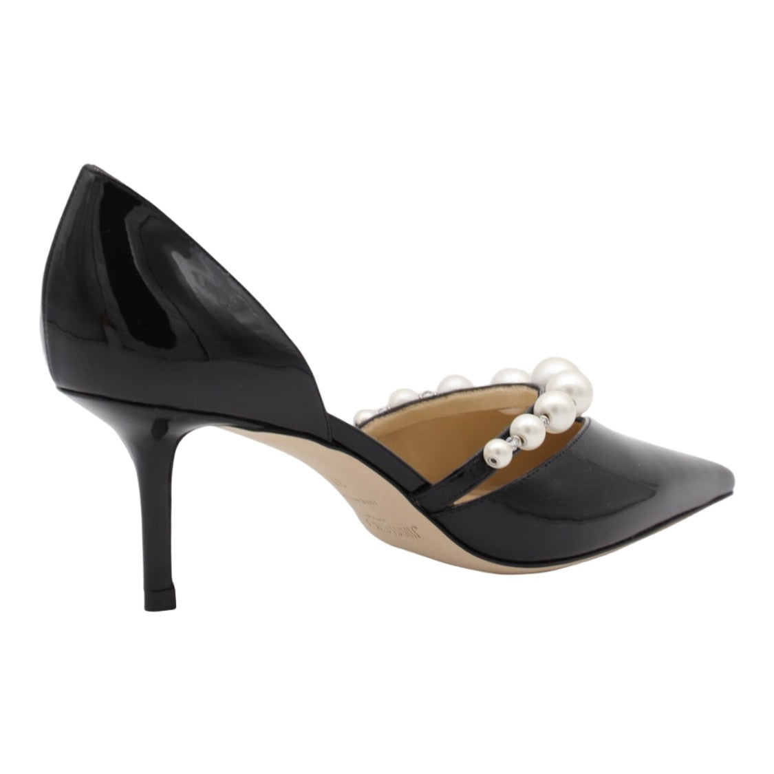 Jimmy Choo Patent Leather Pointed-Toe Pump With Pearl Strap