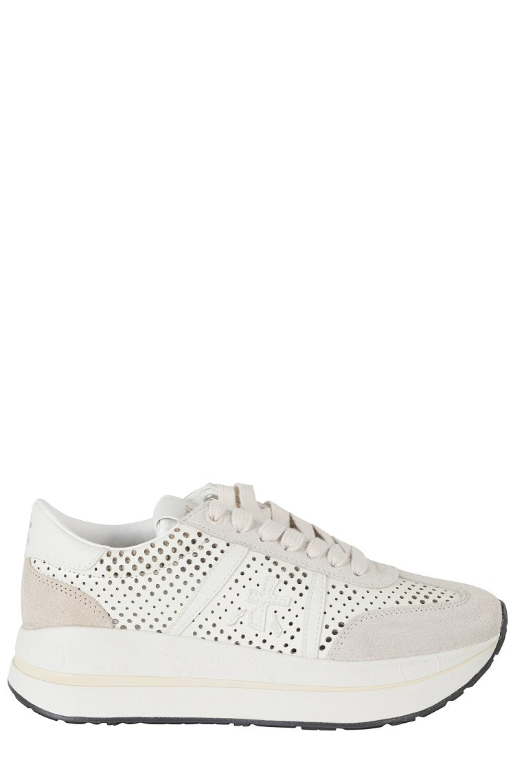 Premiata Beige Bethcoin 8171 White-Logo Leather Sneakers