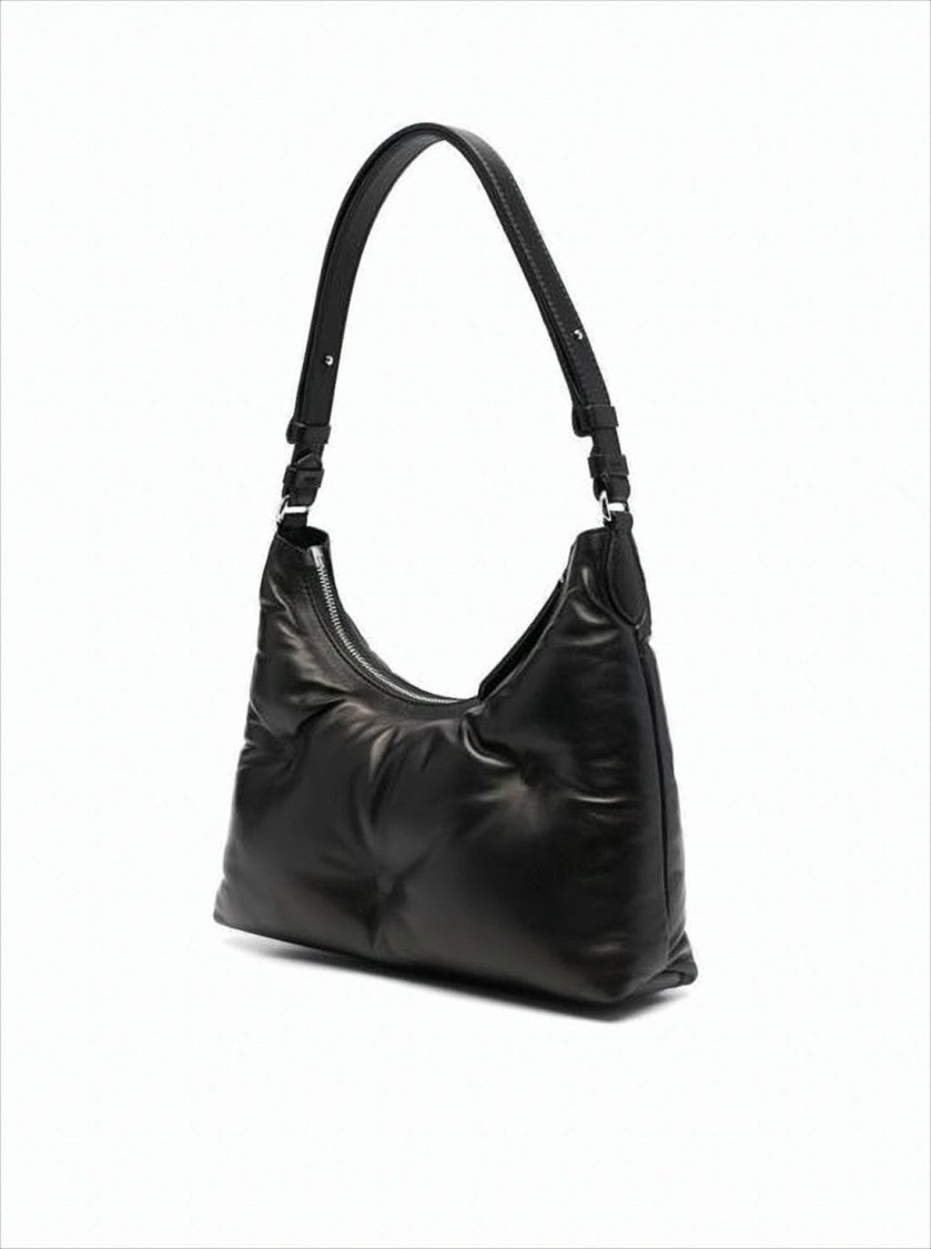 Maison Margiela Curved Black Nappa Leather Shoulder Bag With Adjustable Strap