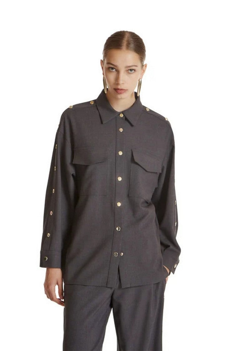 Simona Corsellini Grey Polyester-Viscose Blend Military Shirt