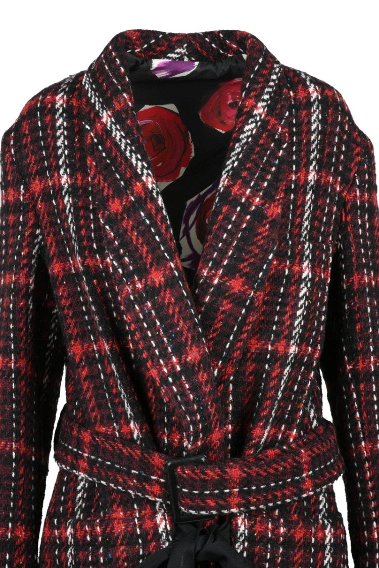Marni Long Coat In Mohair Wool - Black/Red