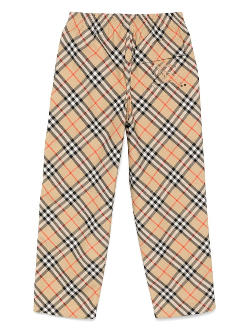 Burberry Beige Check Trousers With Drawstring Waistband
