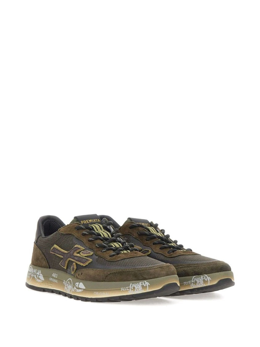 Premiata Earthy-Toned Suede And Mesh Sneakers With Distinctive Logo