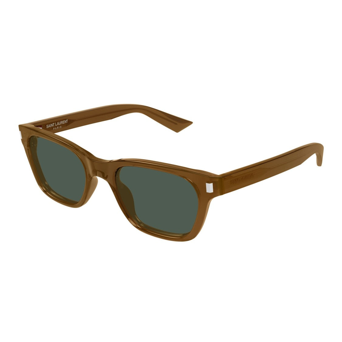 Saint Laurent Rectangular Brown Acetate Sunglasses With Dark Green Lenses