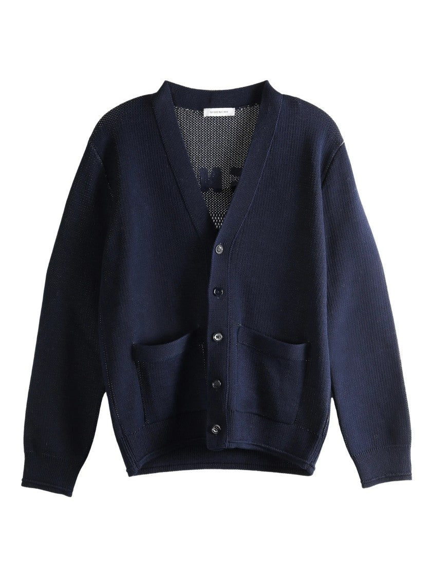 Givenchy Deep V-Neck Embossed Ribbed Cotton Cardigan