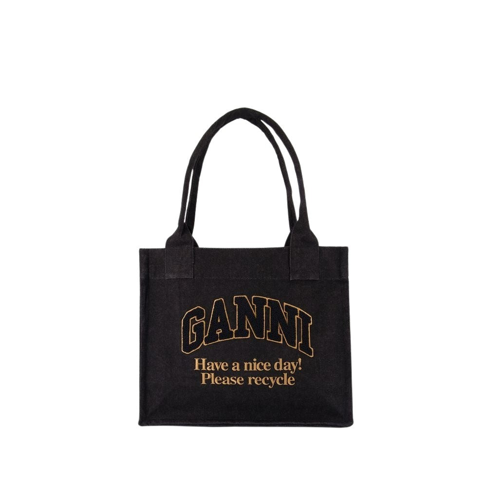 Ganni Large Easy Shopper Bag - Cotton - Black