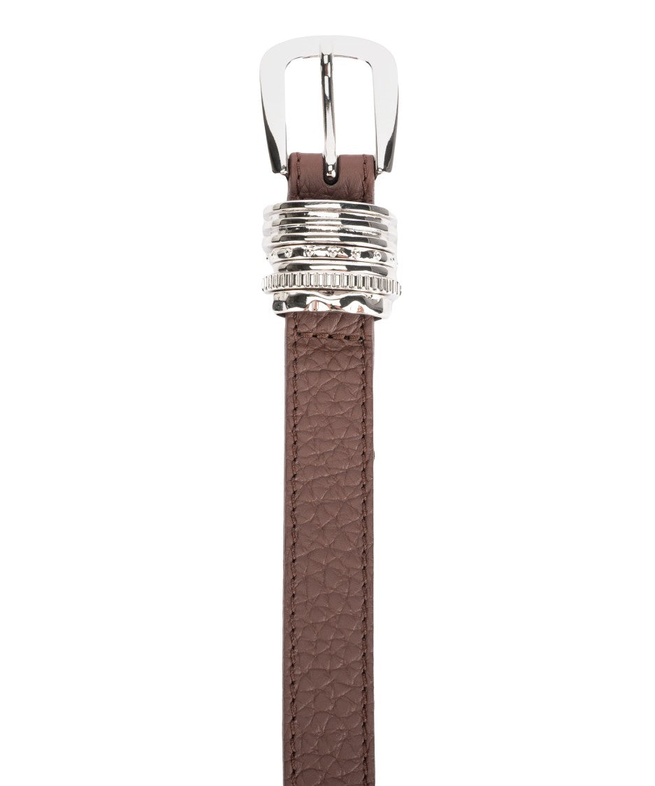 Orciani Grained Leather Belt With Silver-Tone Accents