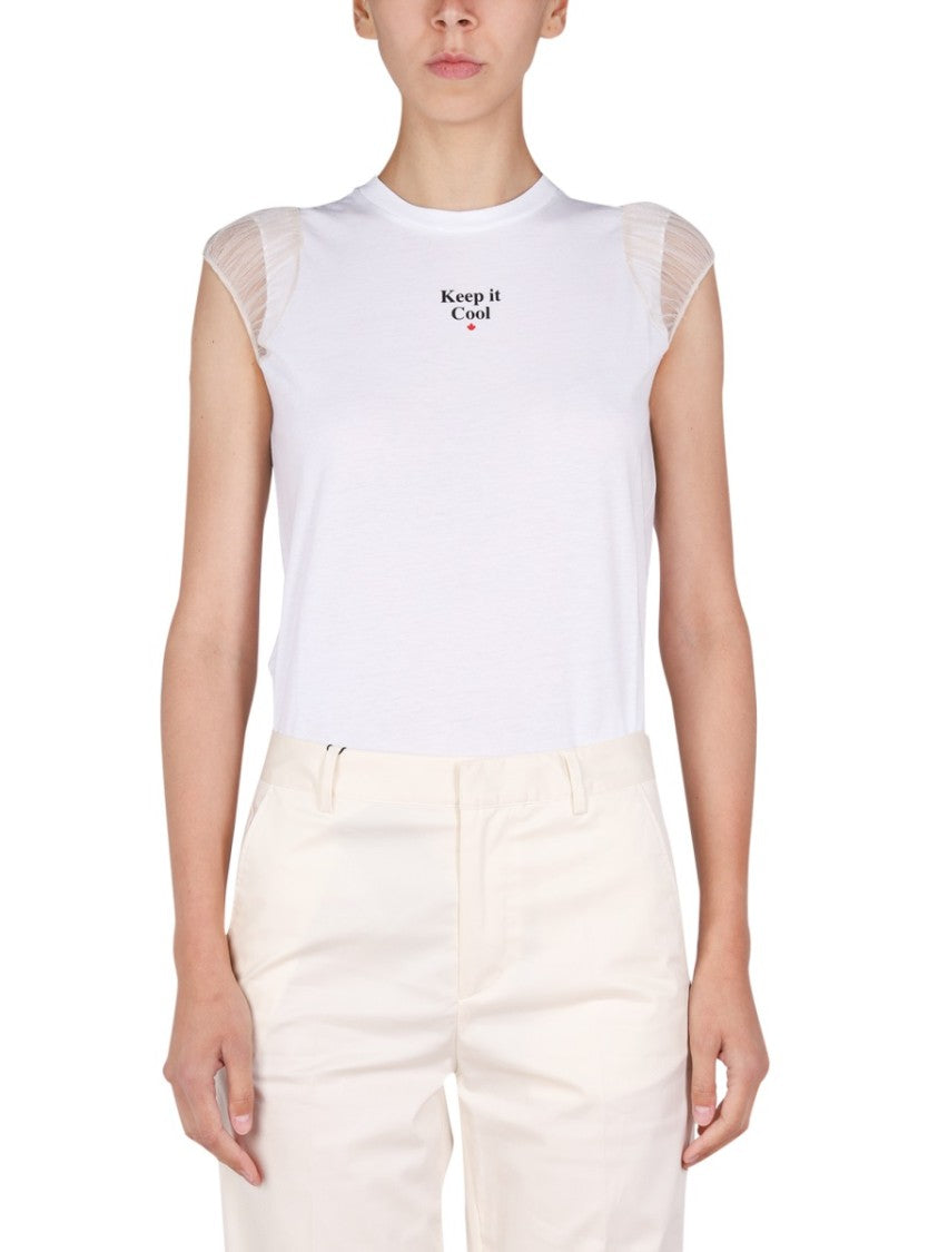 Dsquared2 White T-Shirt With Sheer Mesh Sleeves