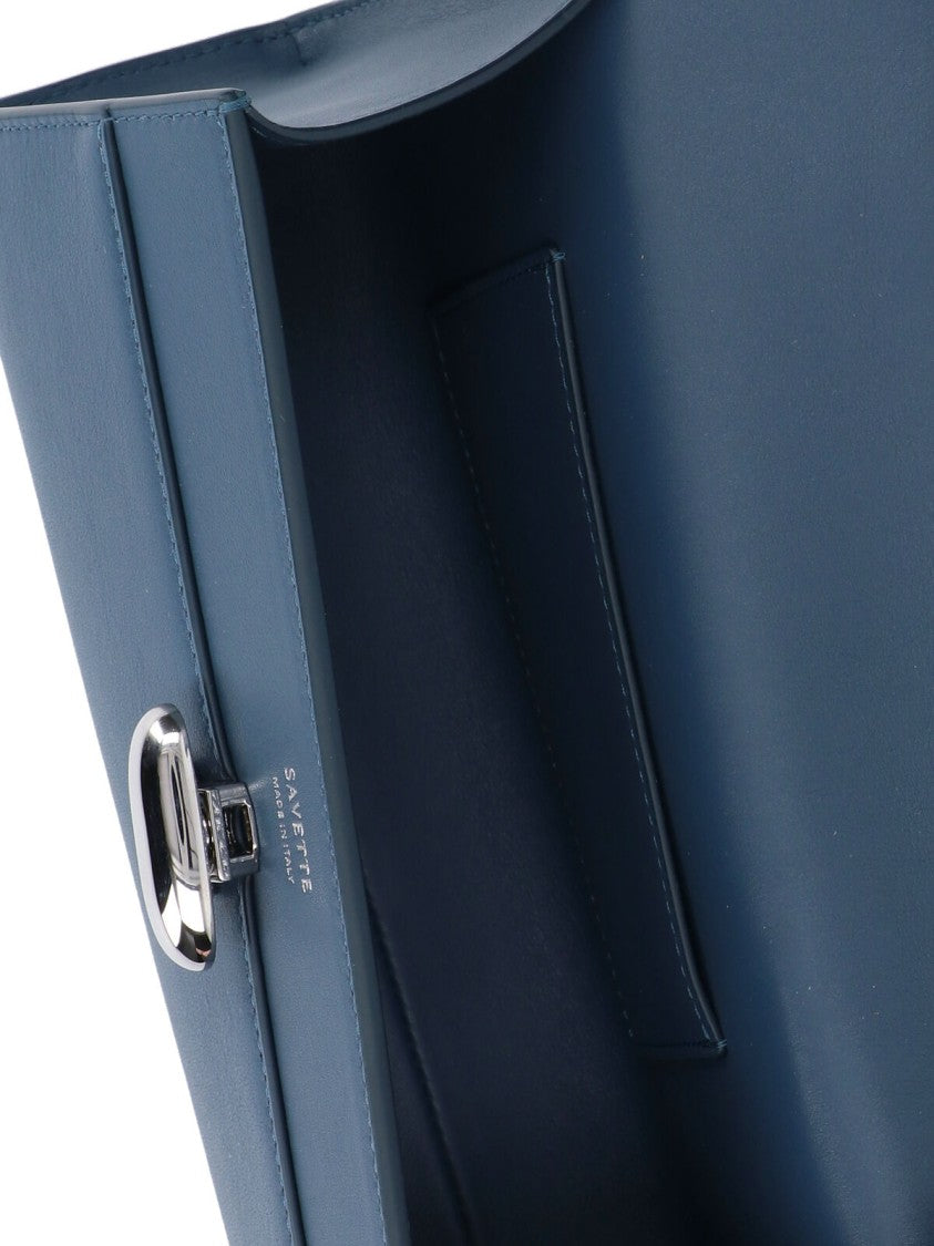 Savette Rectangular Handbag With Smooth Finish In Muted Blue