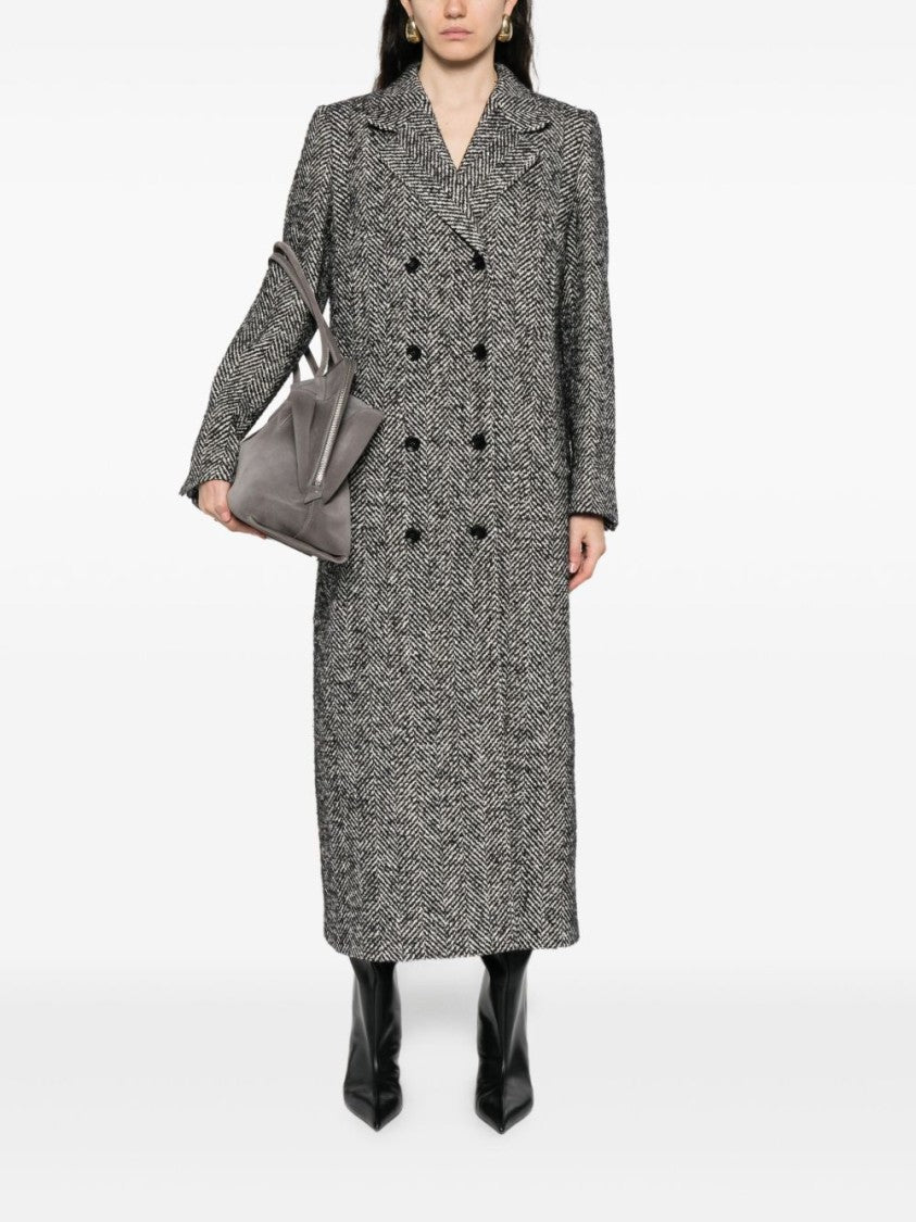 Dolce & Gabbana Double-Breasted Herringbone Coat With Leopard Print Lining