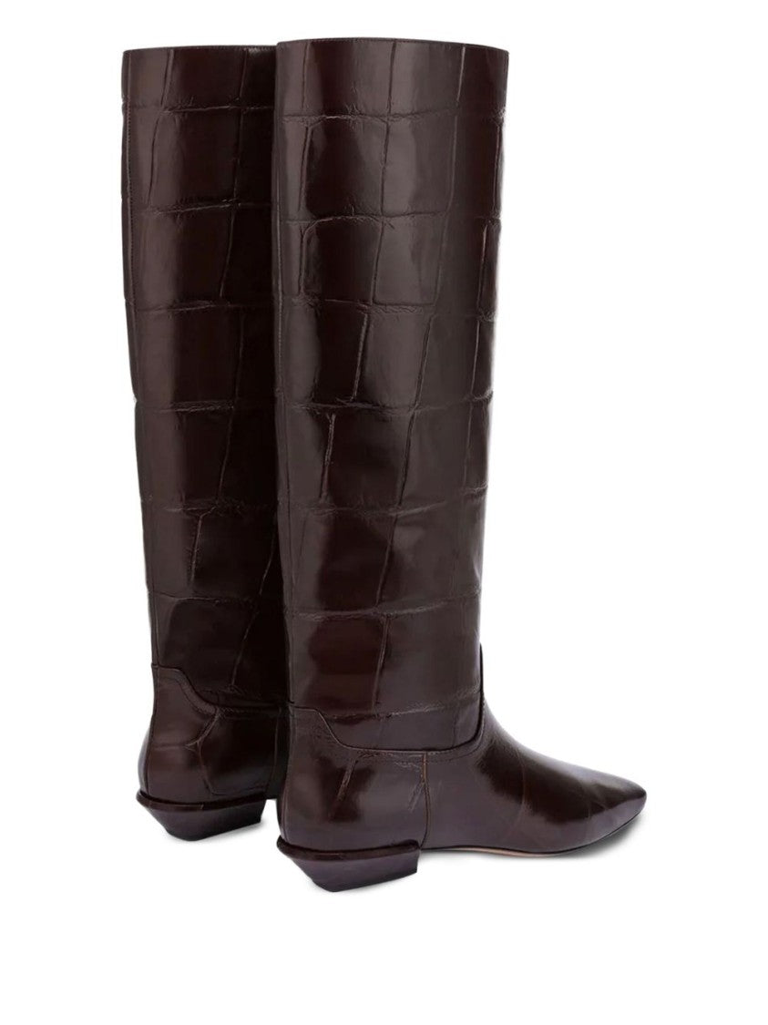 Paris Texas Crocodile-Embossed Brown Calf Leather Ankle Boots
