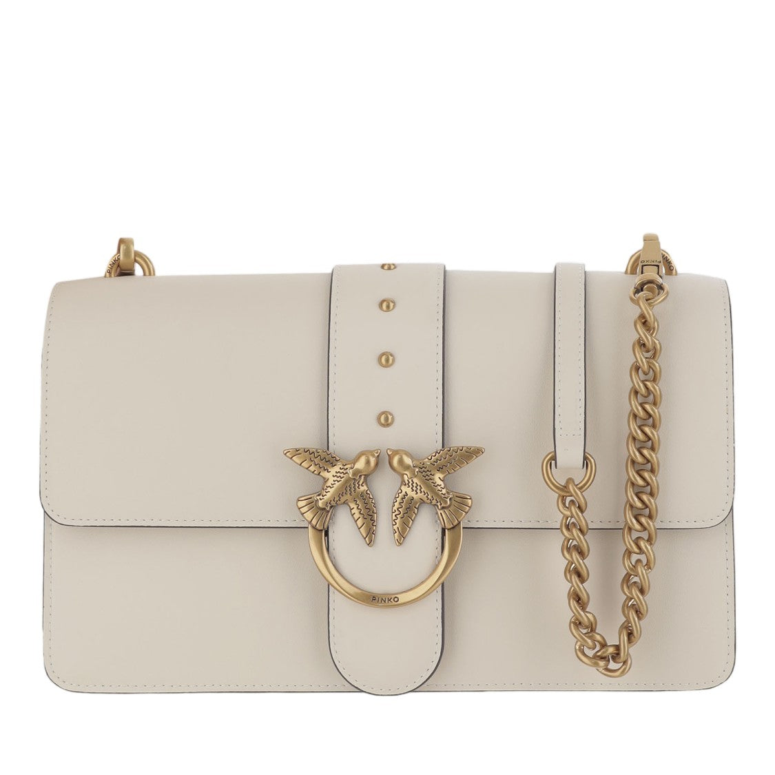 Pinko White Love One Classic Leather Shoulder Bag
