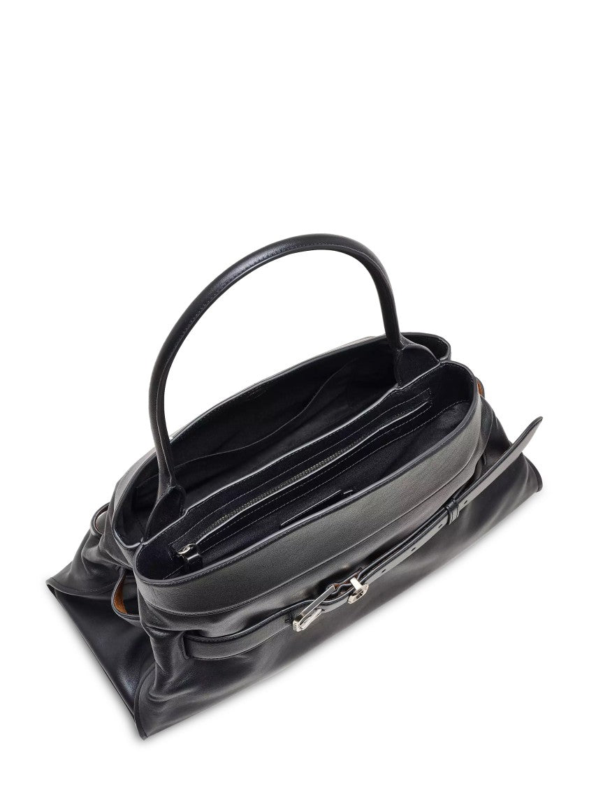Marc Jacobs Structured Black Leather Satchel With Decorative Buckle