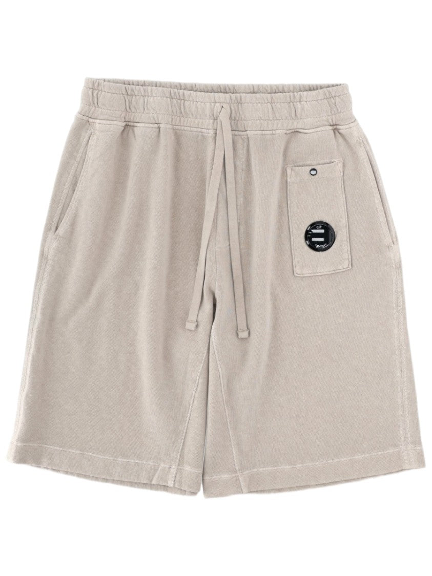 C.P. Company Neutrals Elastic Waistband Emblem Cotton Shorts