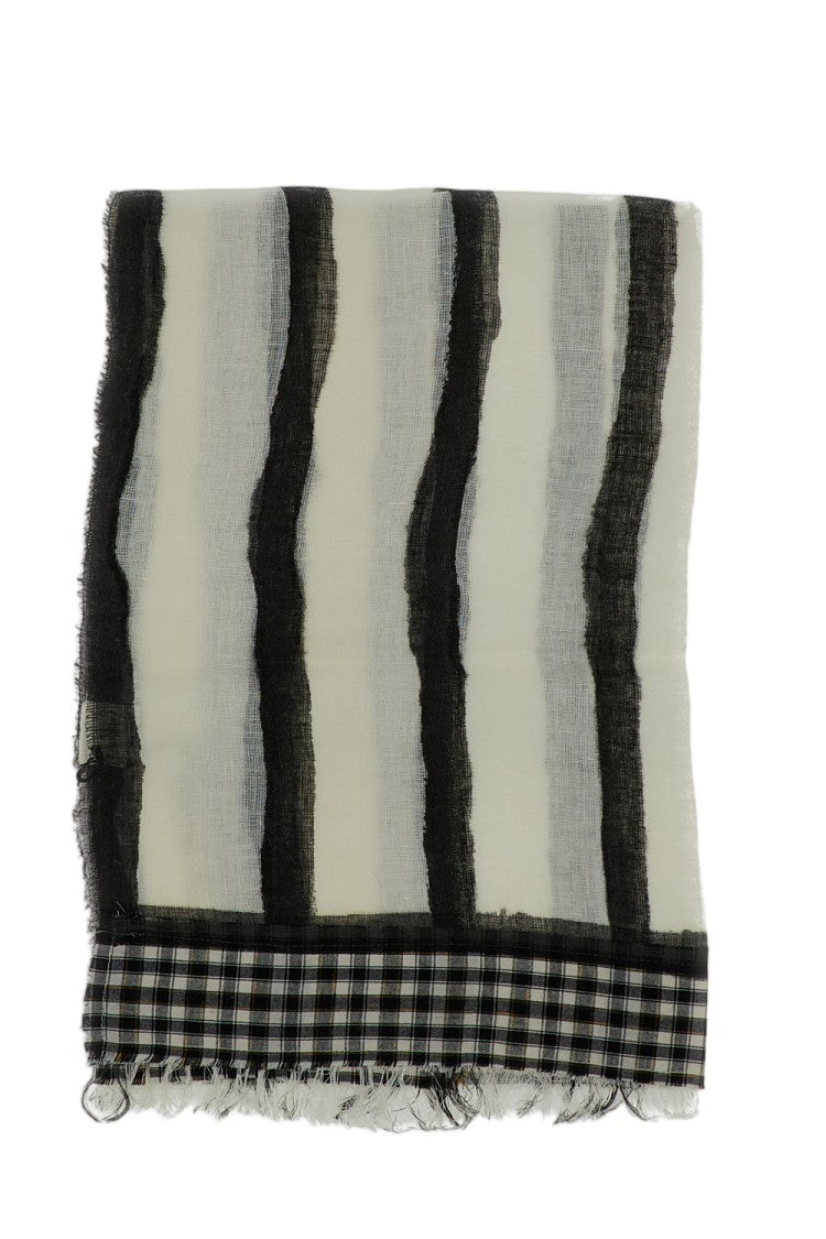 Exquisite J Vertical Stripe Scarf With Checkered Edges