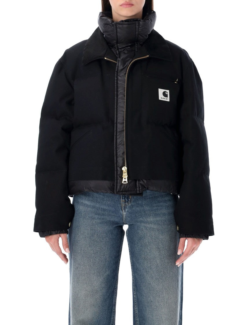 Sacai X Carhartt Wip Cropped Puffer Jacket With Corduroy Collar