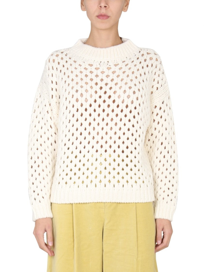 Alysi Cross-Neck Knit Sweater With Ribbed Details