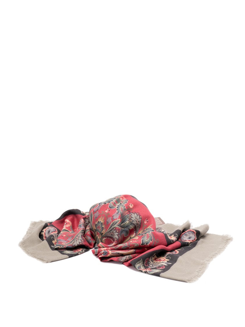 Etro Floral Pattern Shawl With Soft Fringe Edges