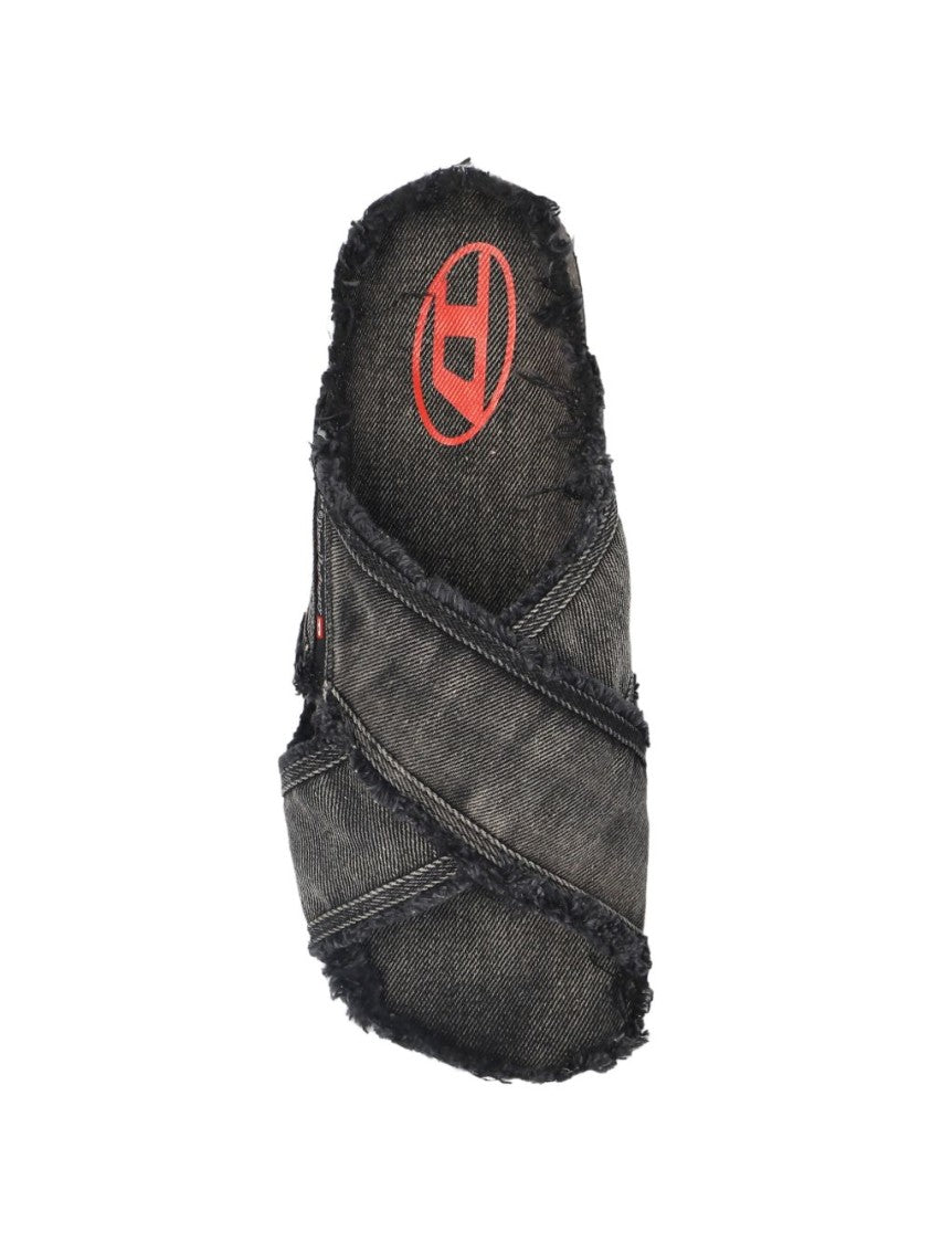Diesel Black Minimalist Thong Strap Flat Sandals