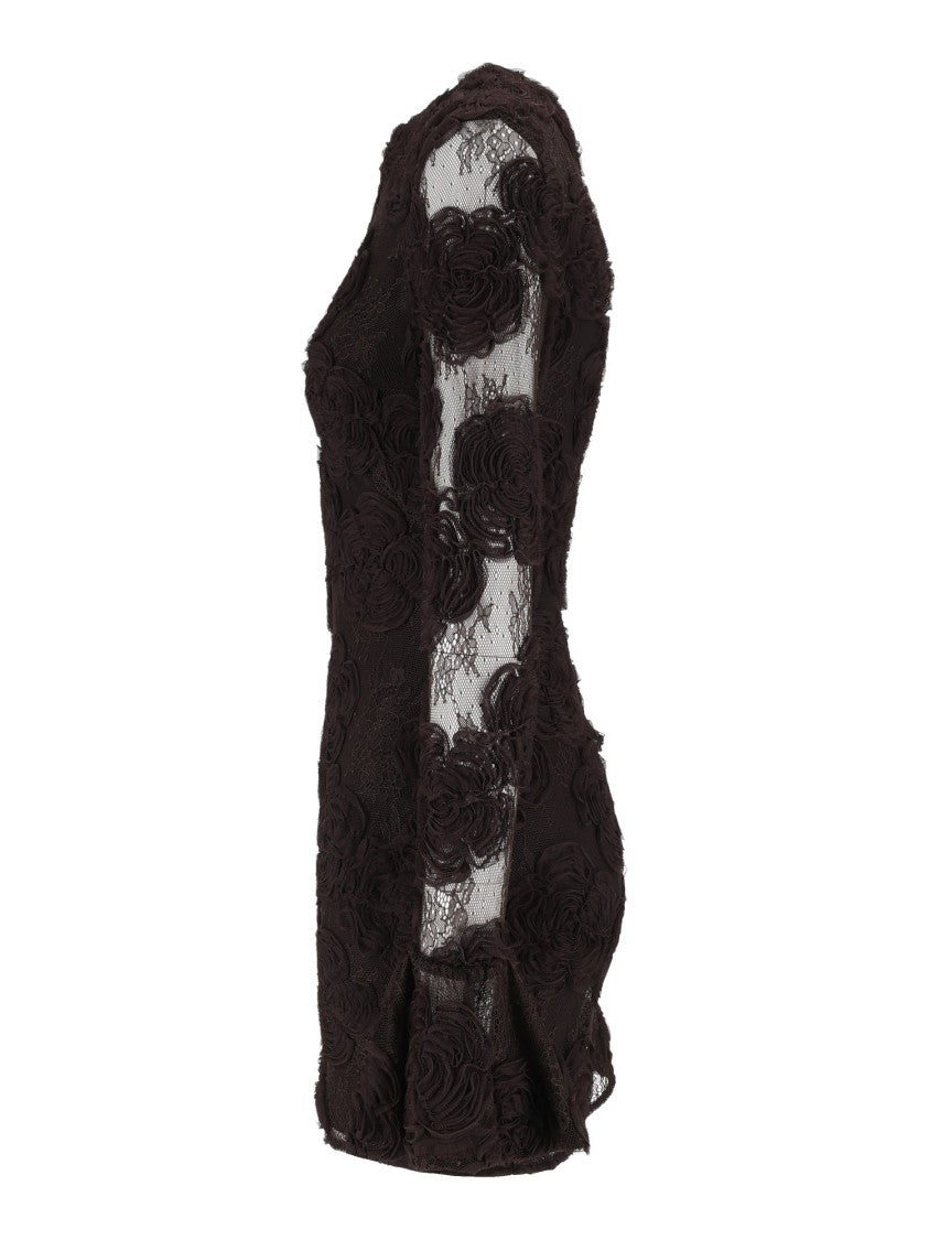 Rotate Black Tight-Fit 3D Floral Mini Dress