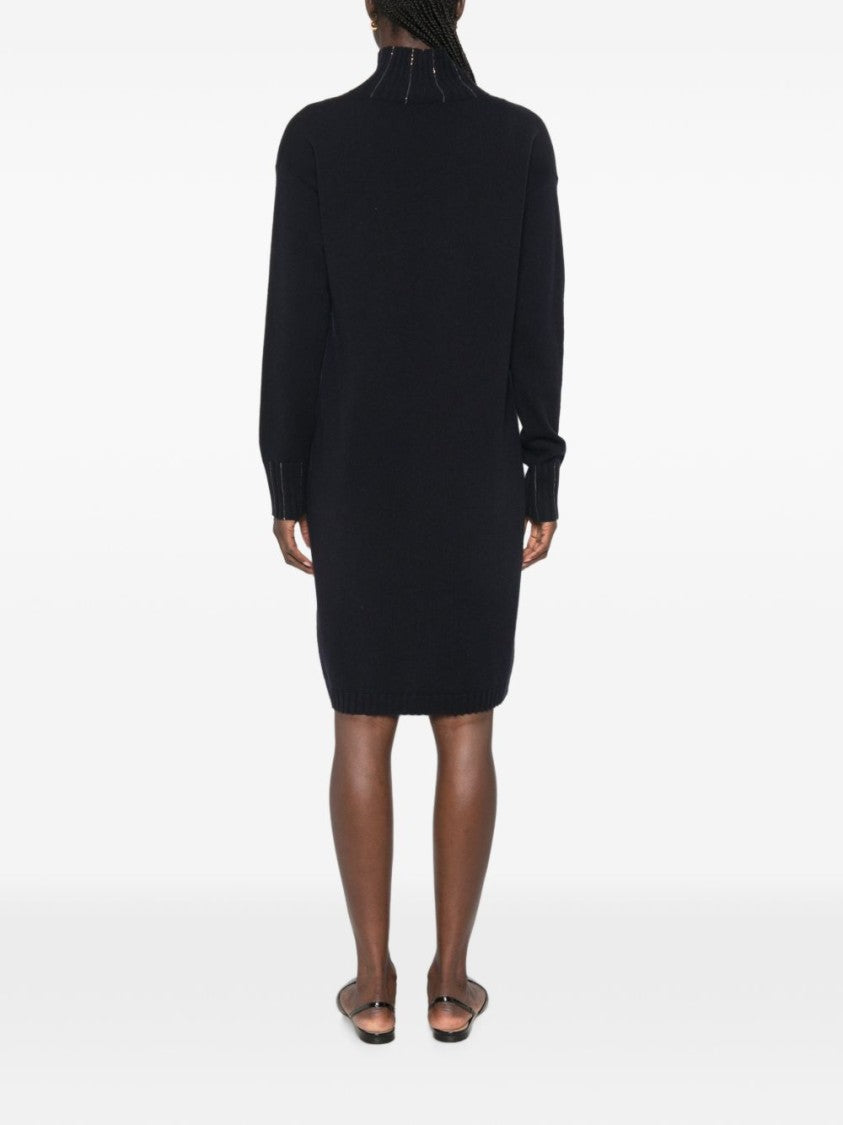 Fabiana Filippi Dark Blue Bead-Embellished Knitted Midi Dress