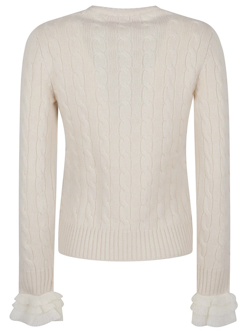 Valentino Green Cashmere Cream Crew Neck Sweater
