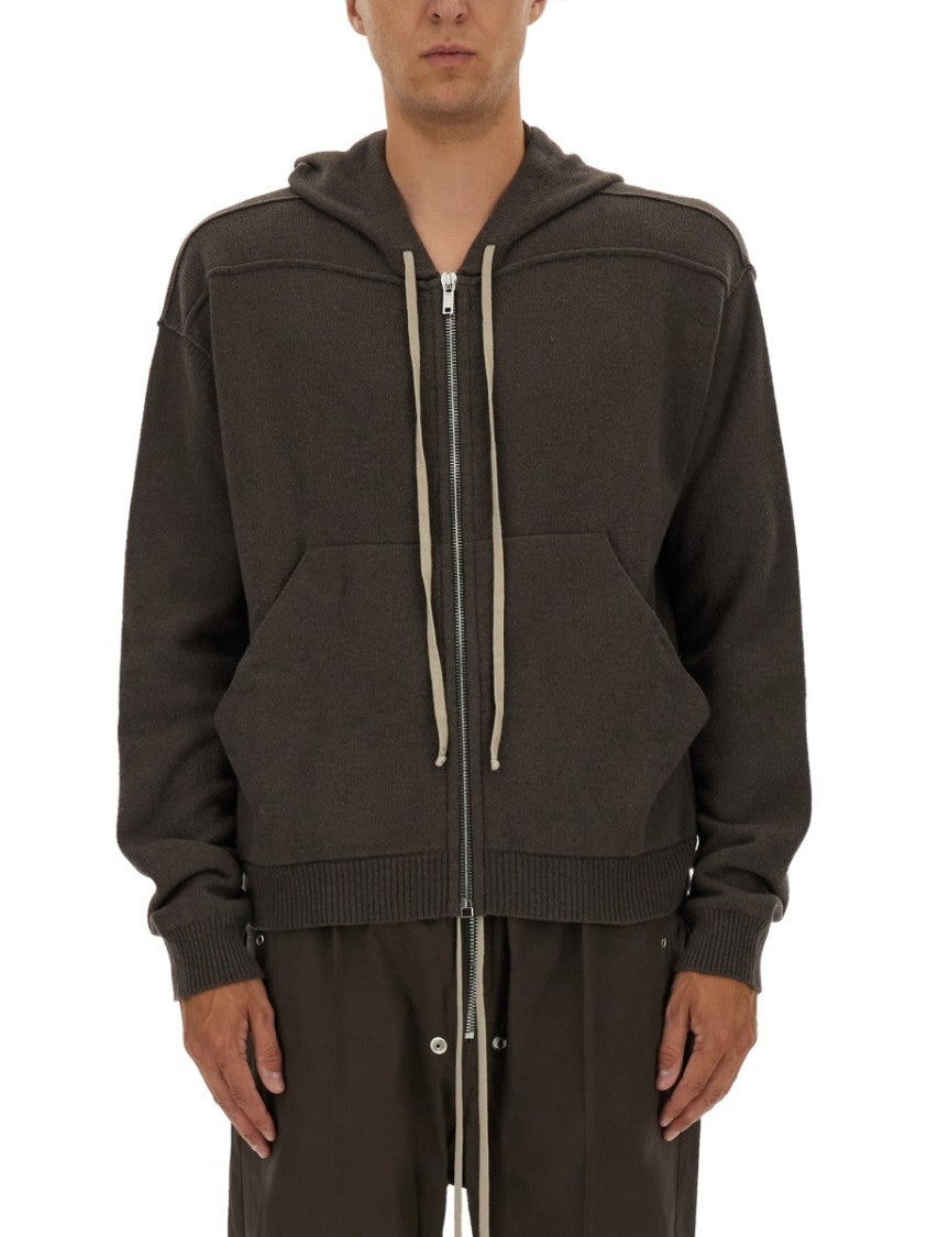 Rick Owens Full-Zip Cashmere Blend Hoodie With Ribbed Detailing