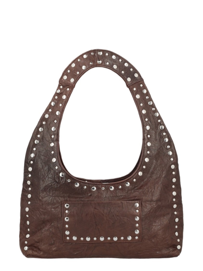 Gimaguas Brown Studded Leather Shoulder Bag