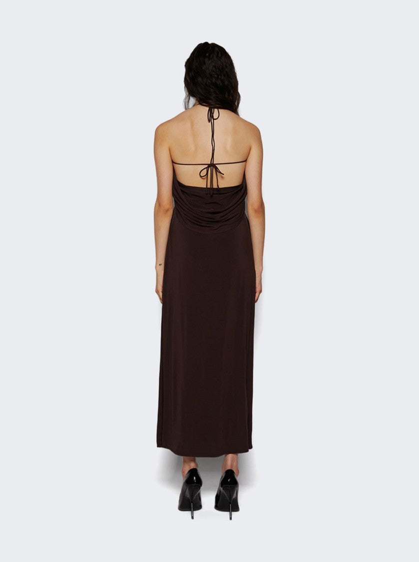 Magda Butrym Draped Cowl Neck Midi Dress Brown