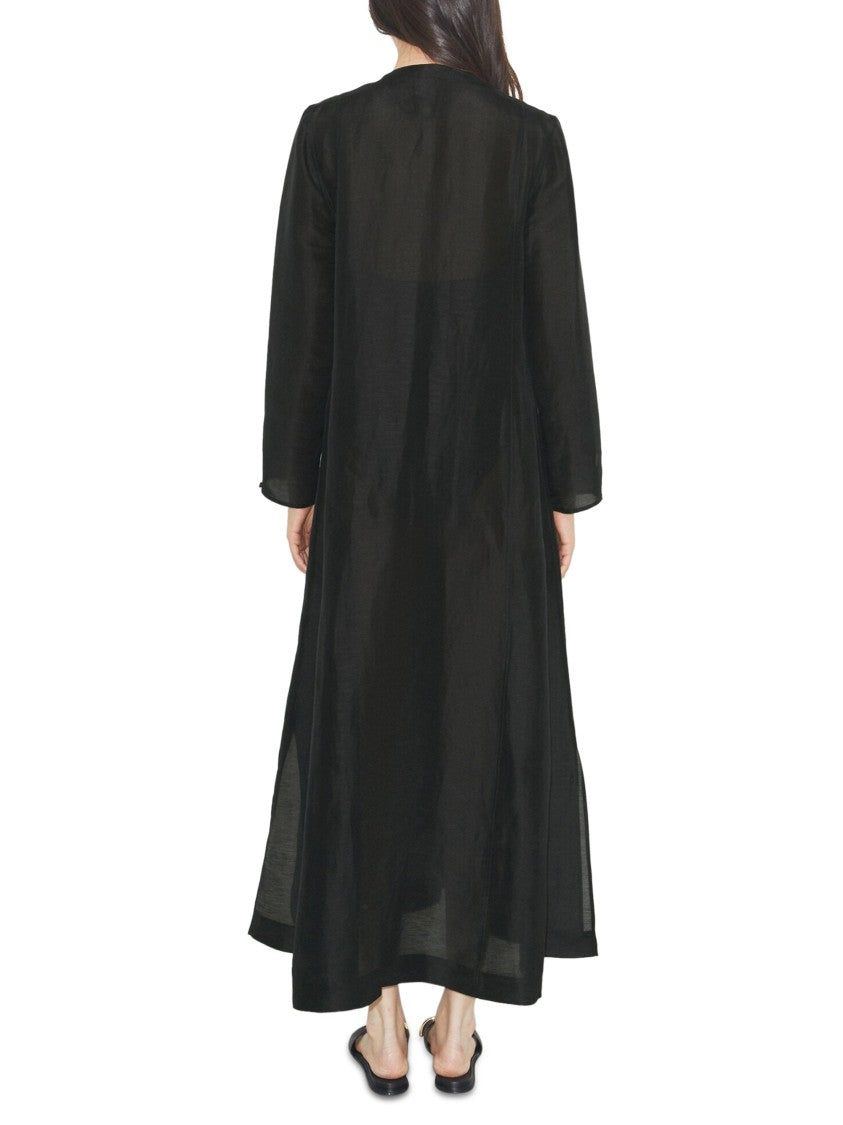 Tory Burch Pleated Black Linen Caftan With Flowing Silhouette
