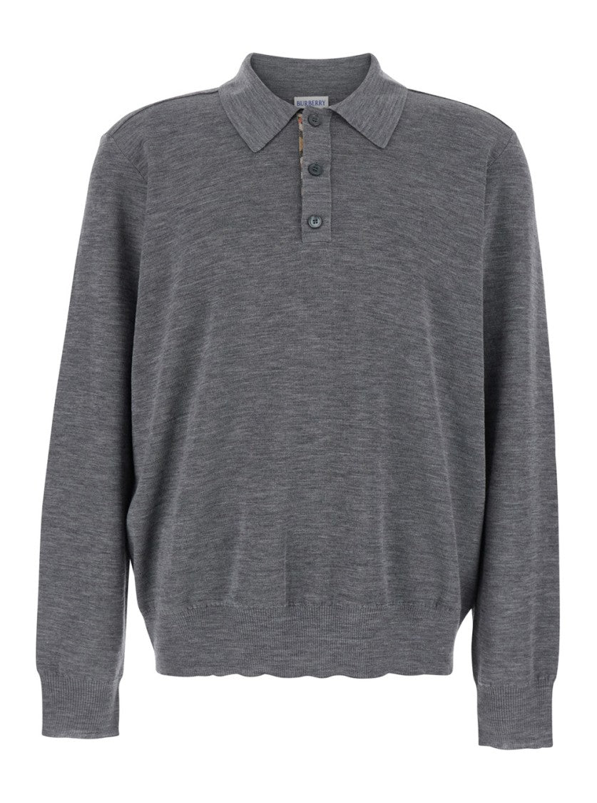 Burberry Long-Sleeve Polo In Soft Wool