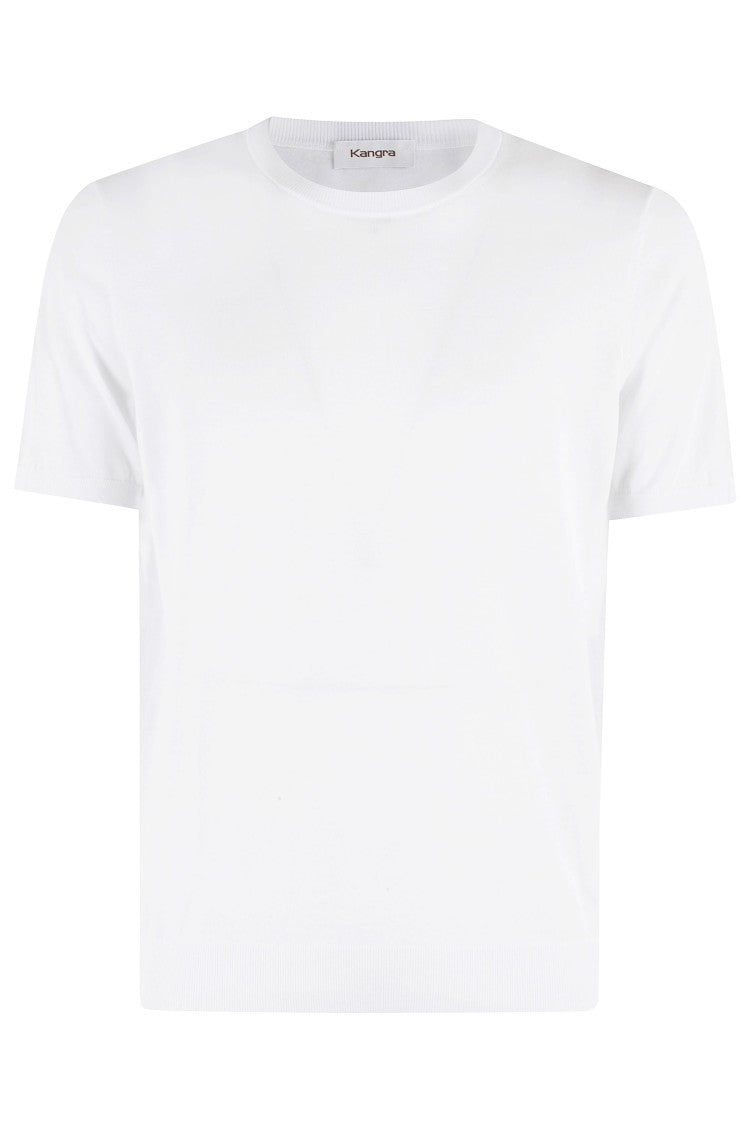 Kangra White Single Thread Ribbed Trim Short Sleeve Cotton Knit T-Shirt