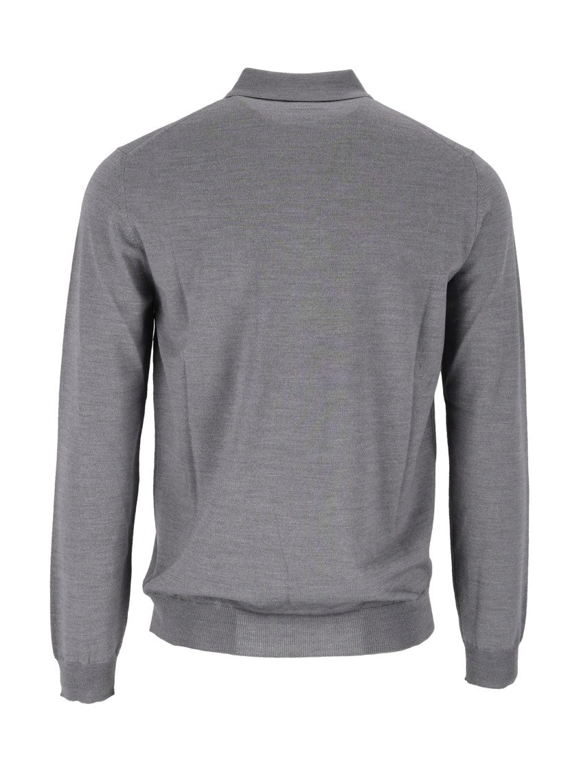 Slowear Zanone Medium Grey Melange Long-Sleeve Polo Shirt