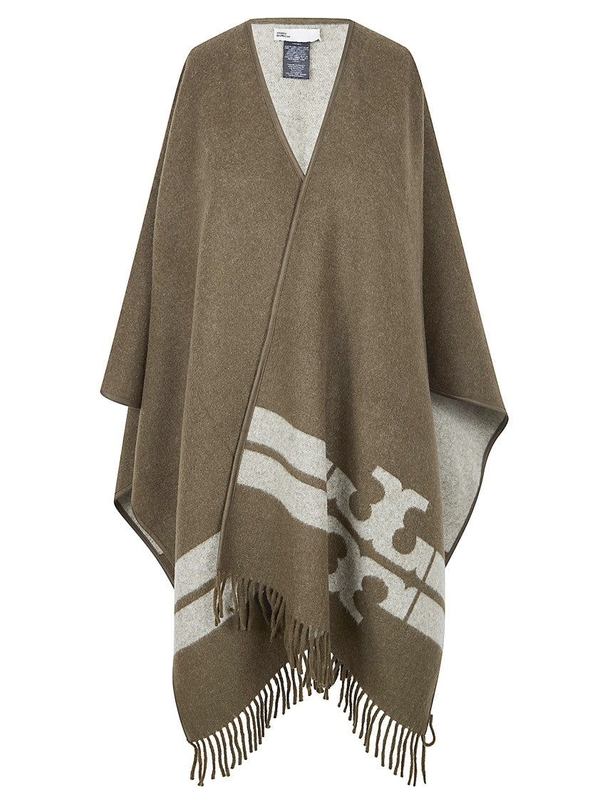 Tory Burch Striped Wool Cape With Fringe