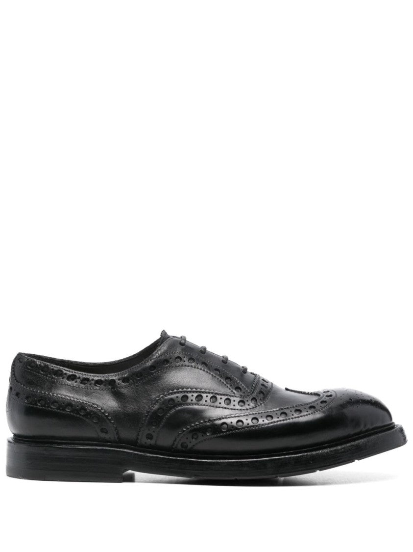 Premiata Black Lace Up Perforated Leather Flats