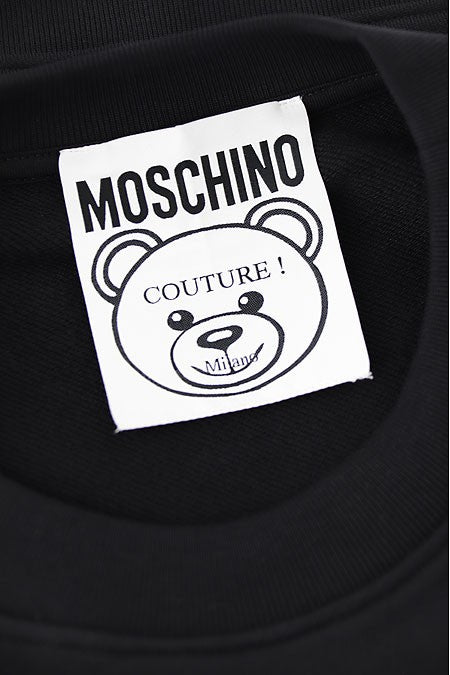 Moschino Cropped Black Sweatshirt Embellished Teddy Logo