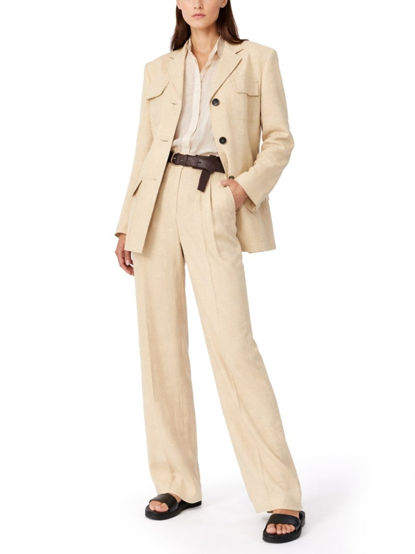 Max Mara Wide-Leg Linen Pants With High Waist And Pleated Design