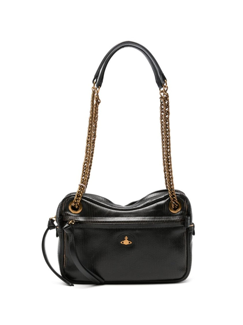 Vivienne Westwood Textured Black Handbag With Gold Accents