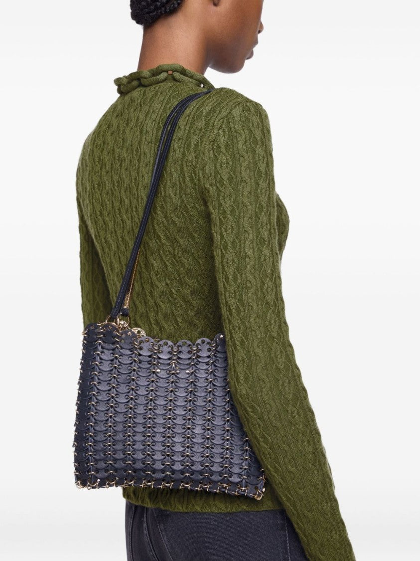 Rabanne Woven Black Leather Shoulder Bag