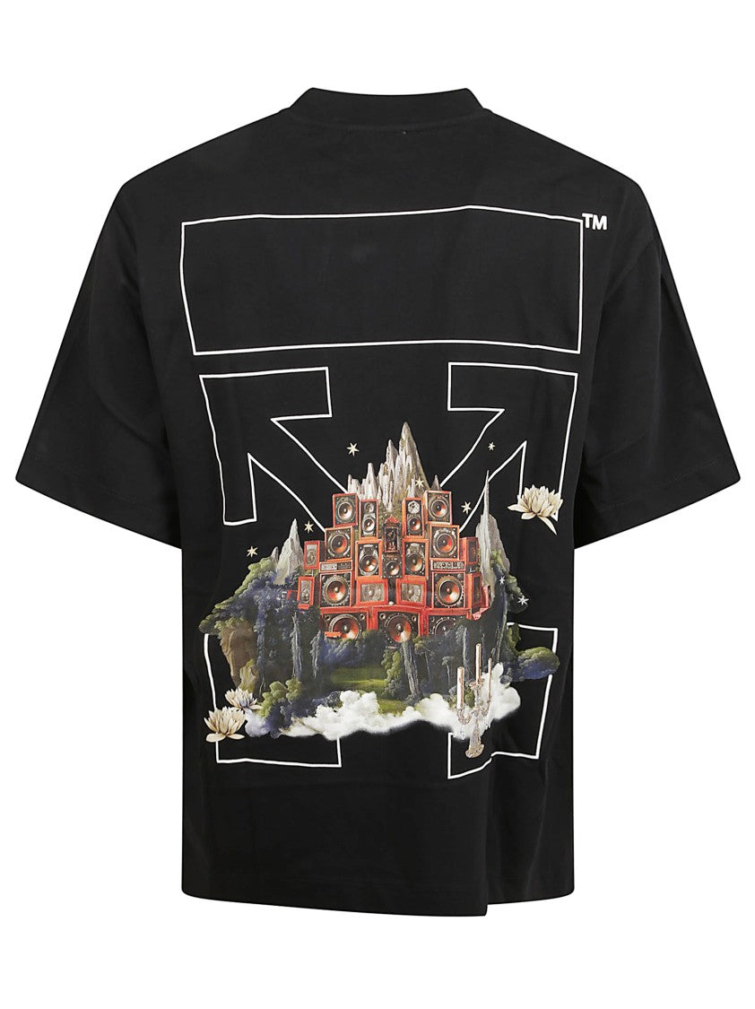 Off-White Short Sleeve T-Shirt With Landscape Artwork