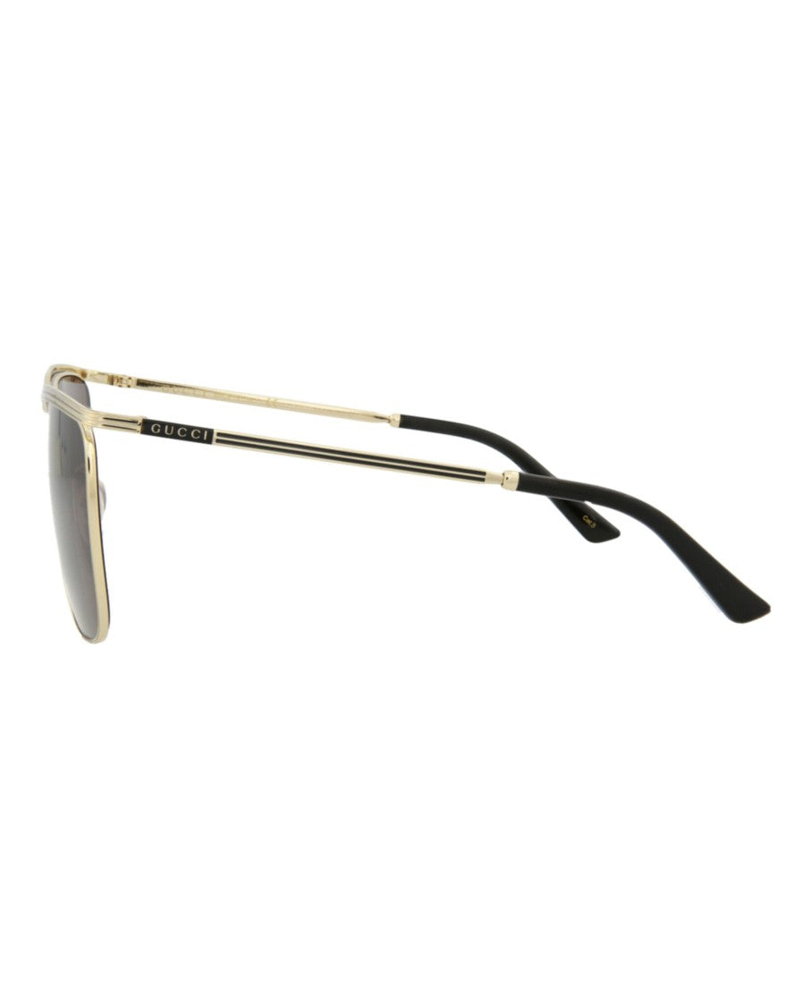 Gucci Square-Frame Minimalist Metal Sunglasses With Gold Finish