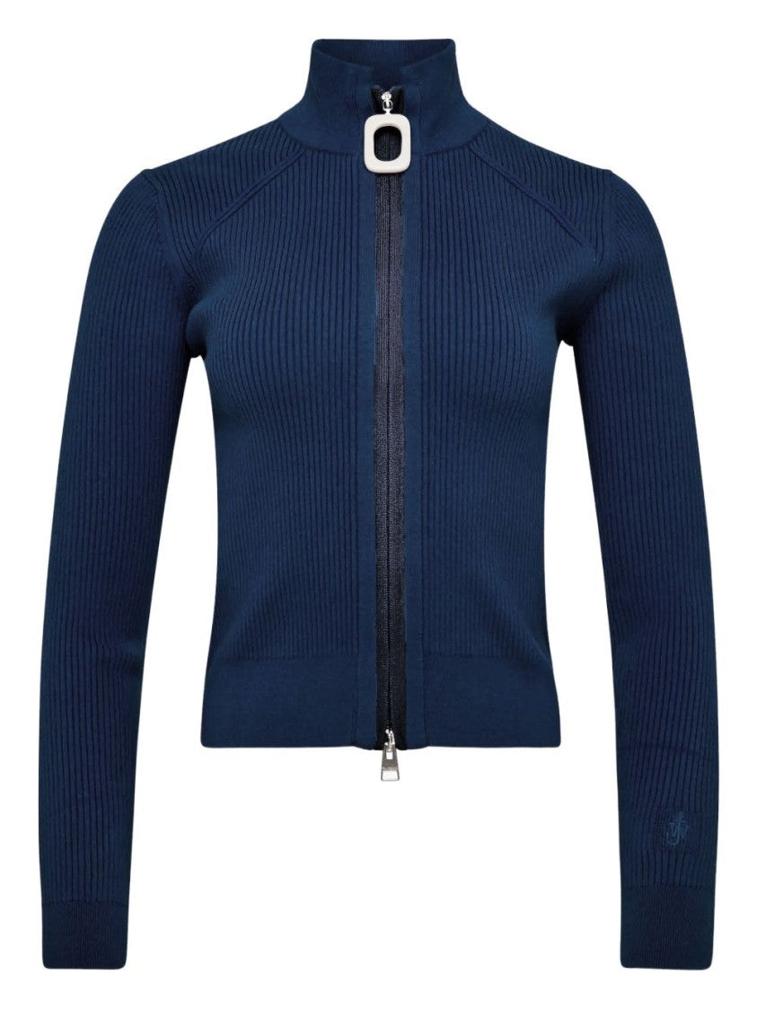 J. W. Anderson Ribbed Steel Blue Sweater With High Neck