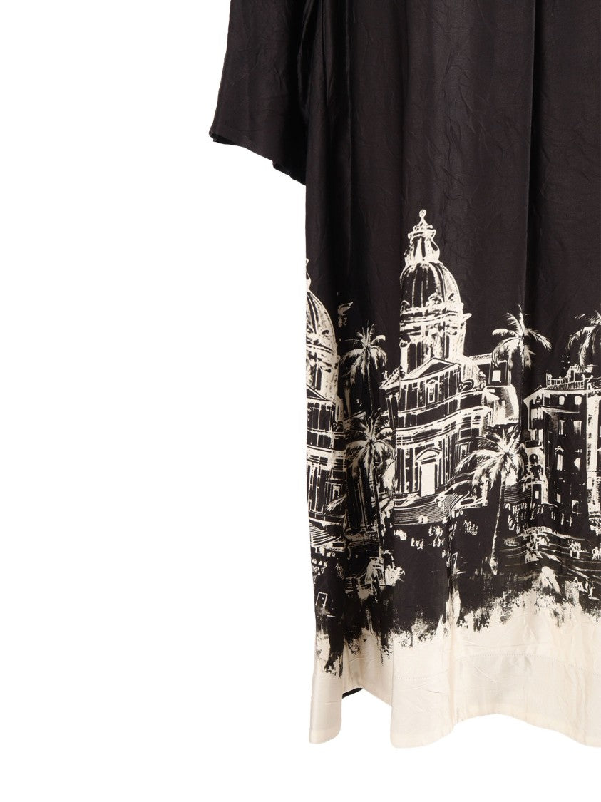 Shirt A Porter Relaxed Fit V-Neck Dress With Cityscape Print