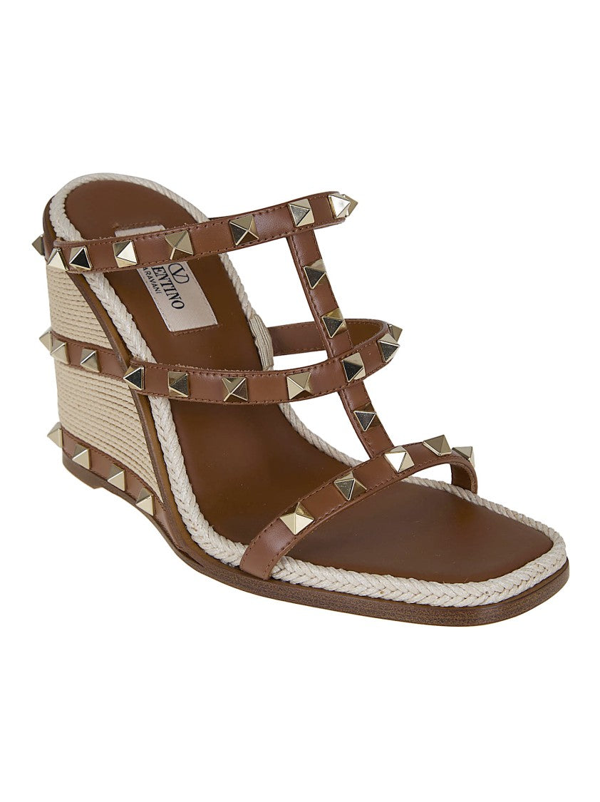 Valentino Garavani Studded Wedge Espadrilles With Cornely Embroidery And Platinum Accents