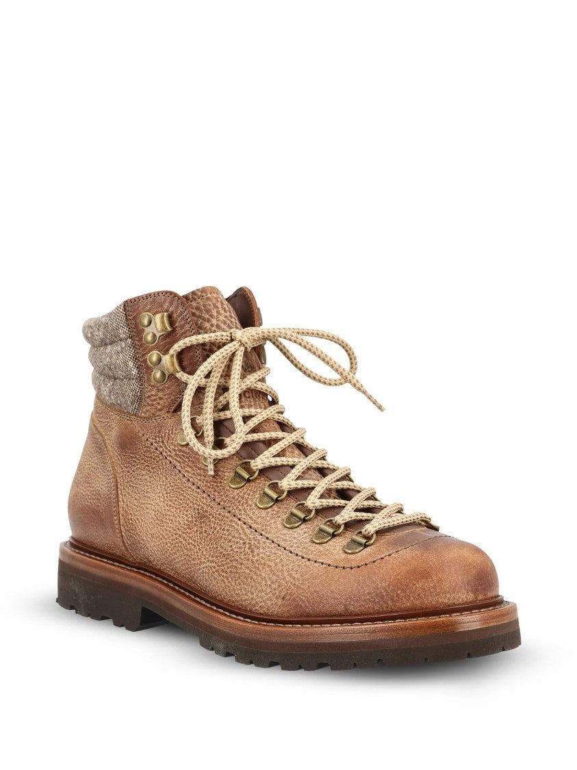Brunello Cucinelli Scarpe Tweed Collar Ankle Boots
