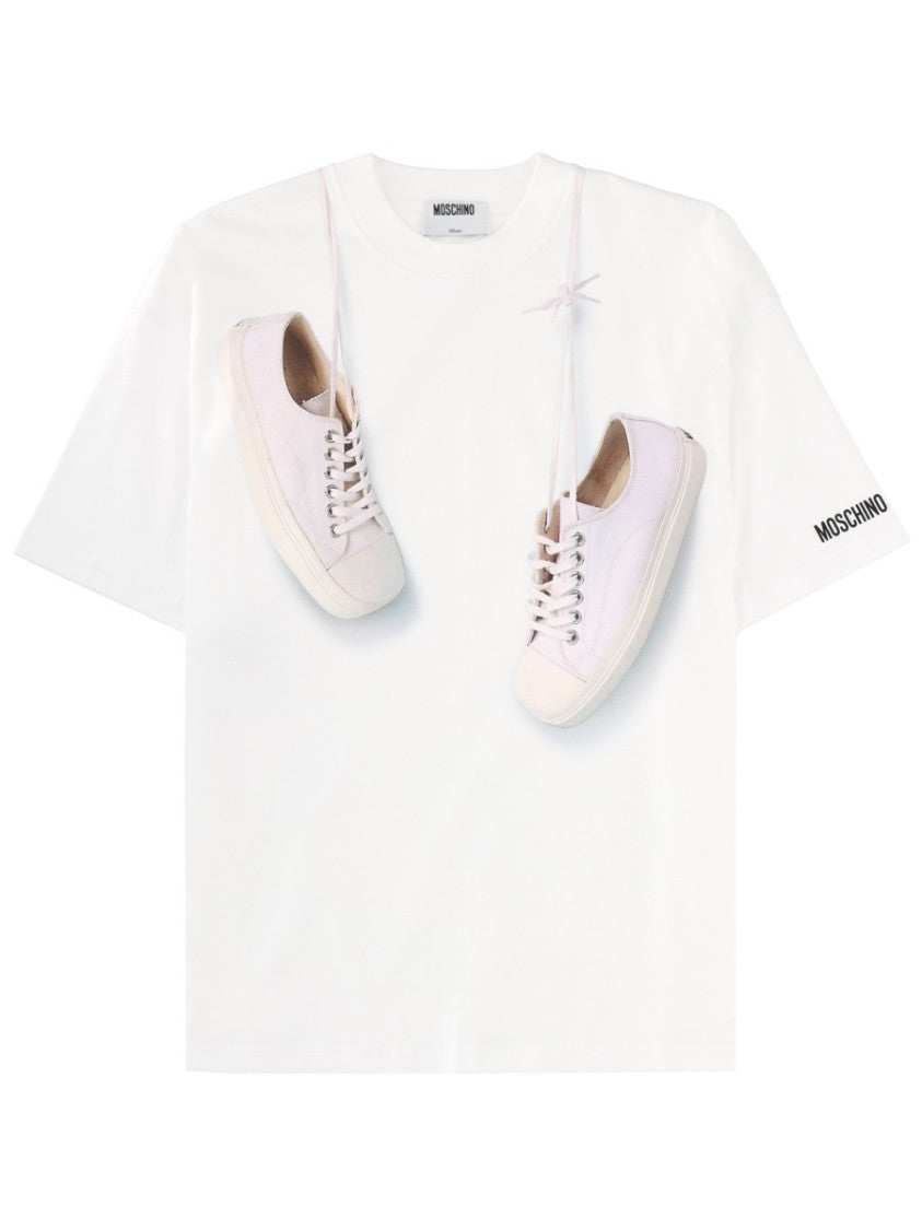 Moschino White Attached Sneakers Front T-Shirt