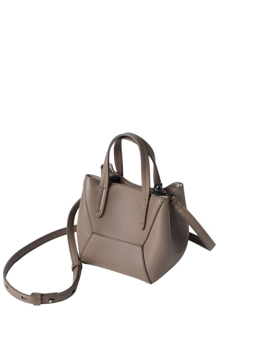 Brunello Cucinelli Dove Gray Monili Leather Shoulder Bag