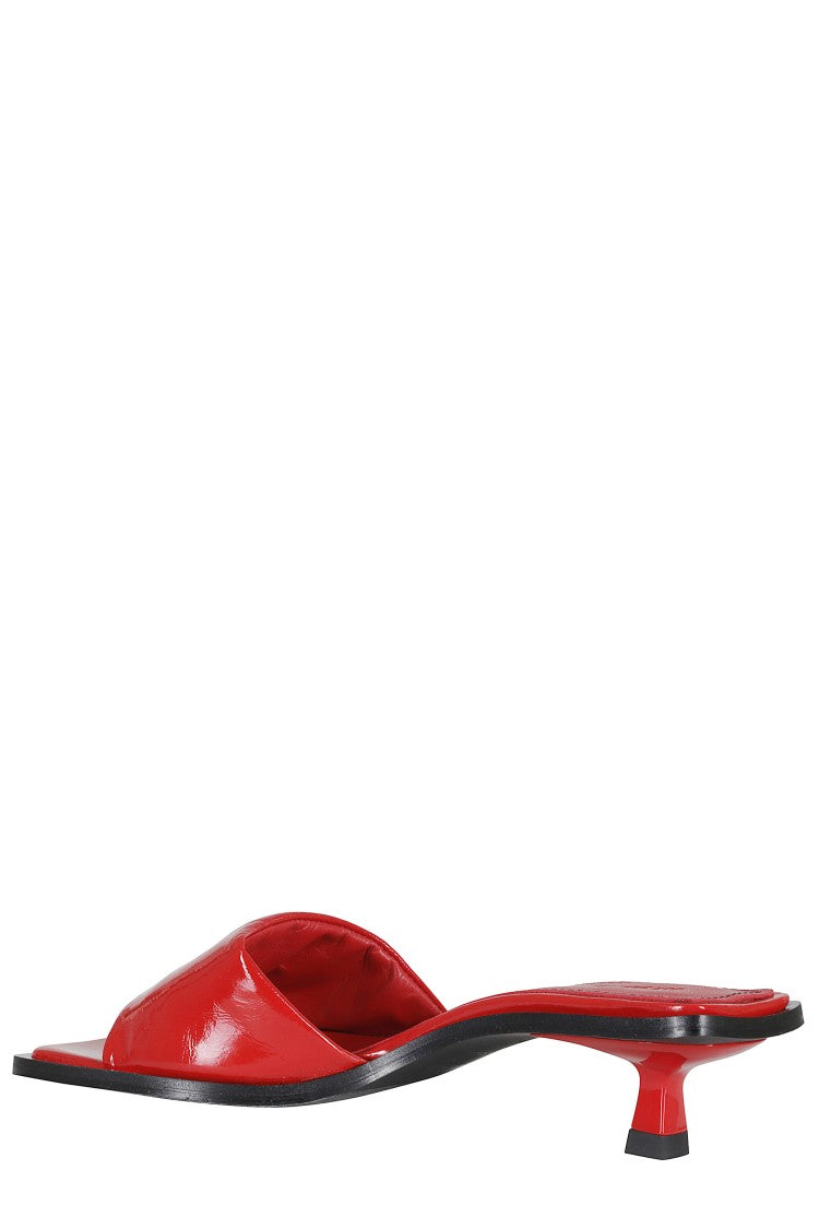 Alohas Red Kia Square-Toe Leather Mules